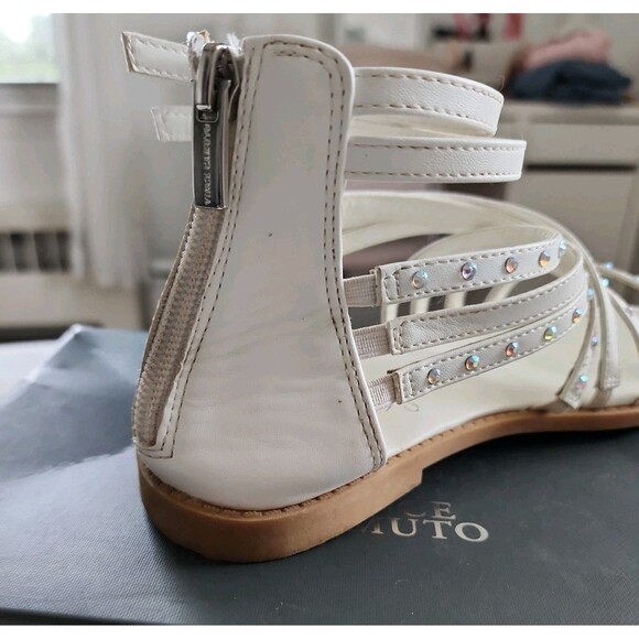 VINCE CAMUTO Girl's Sz 3 Gladiator Sandals Shoes, White studded Party Dressy - Picture 5 of 11